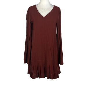 Loveriche V-NECK‎ RUFFLE HEM PEASANT SLEEVE MINI DRESS #LD42987